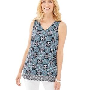 J.Jill Mixed Print Medallion
Layered V-Neck Sleeveless Lightweight Tank  Sz 4X